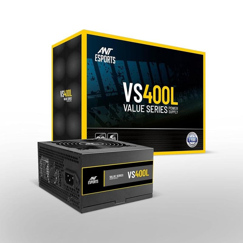 Ant Esports VS400L 400W Power Supply - Silent 120mm Fan, Single 12V Rail, 2 Year Warranty